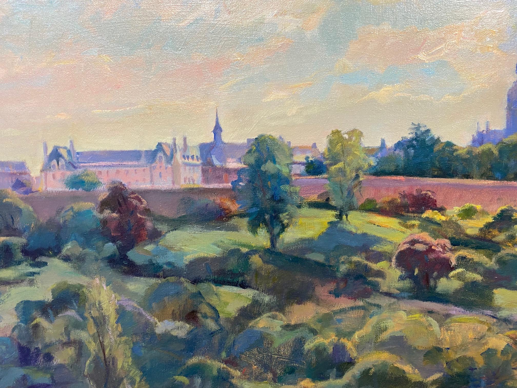 Skyline View of Dinan, original 20x39 impressionist European landscape For Sale 2