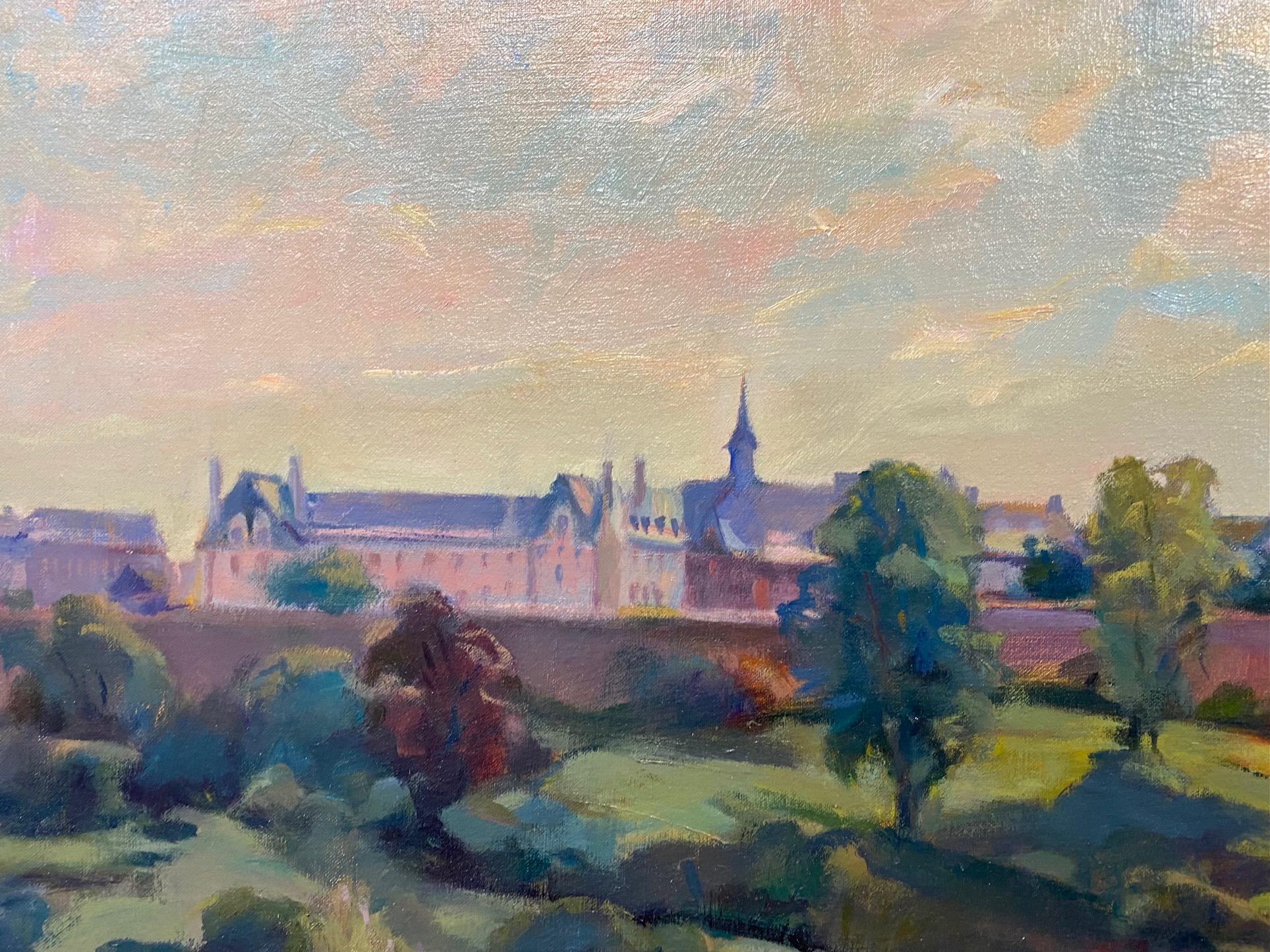 Skyline View of Dinan, original 20x39 impressionist European landscape For Sale 4
