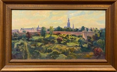 Skyline View of Dinan, original 20x39 impressionist European landscape