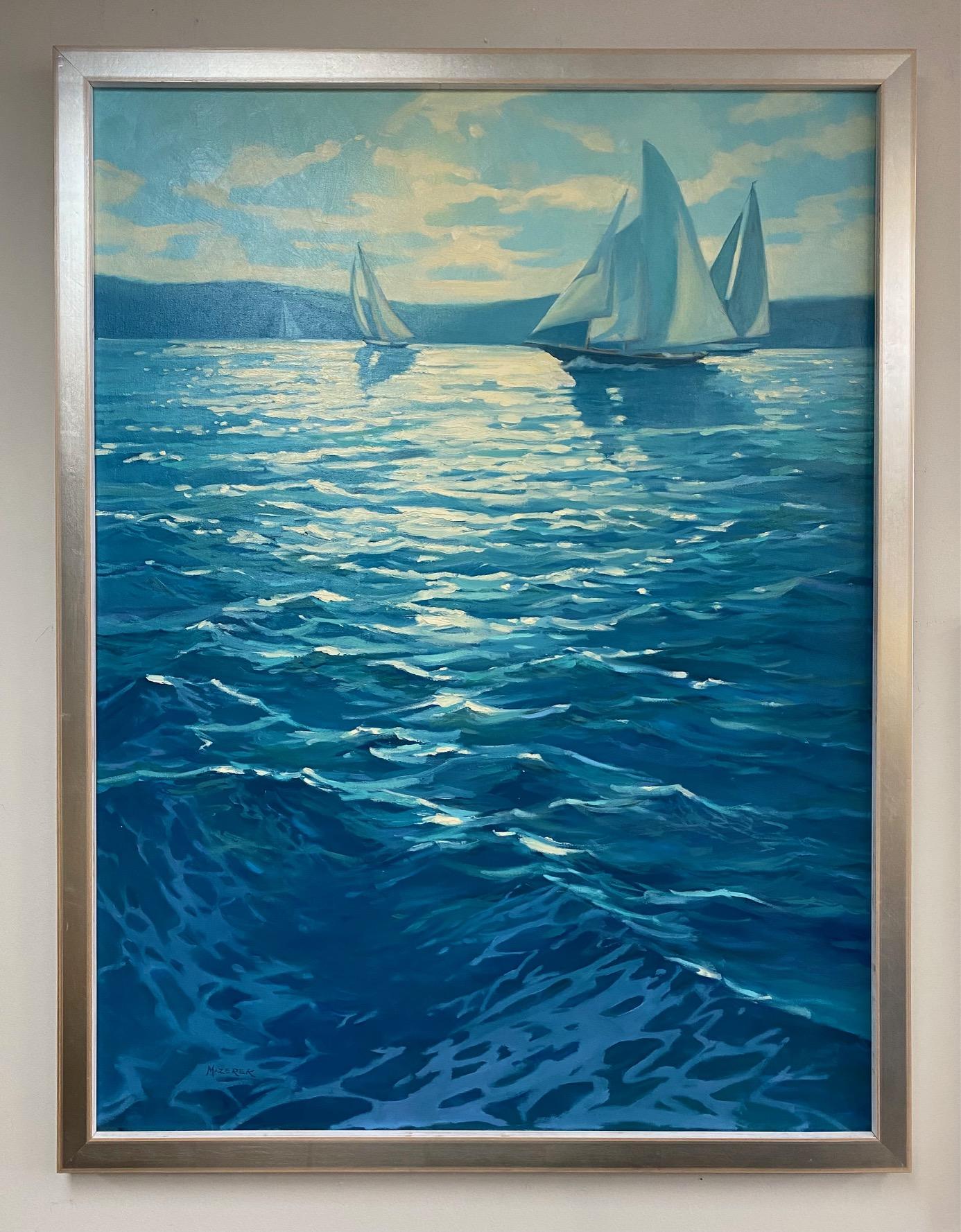 Leonard Mizerek Landscape Painting - Sparkling Waters, original 48x36 impressionist marine landscape