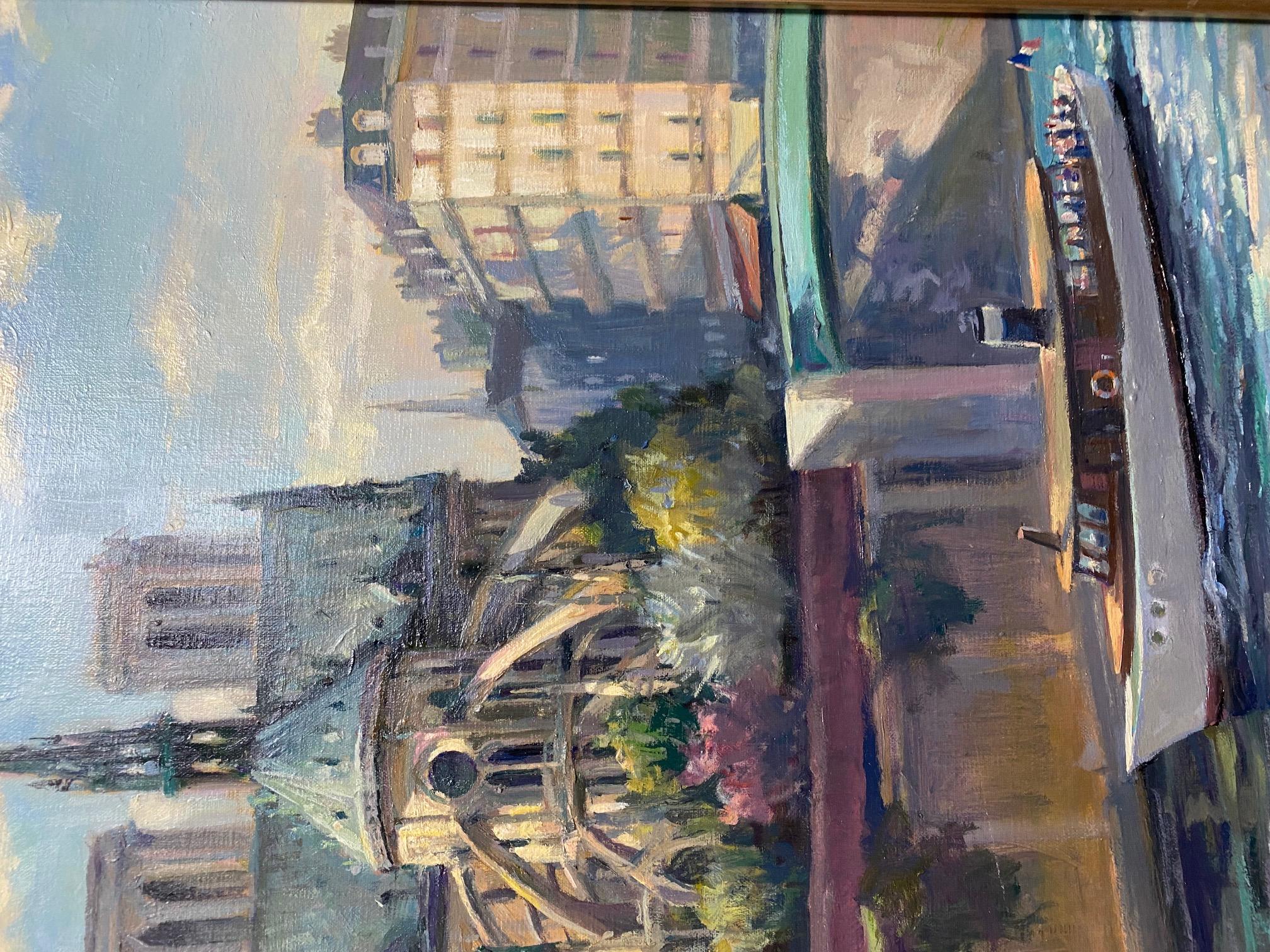Springtime at Notre Dame, original 28x22 French impressionist landscape - Impressionist Painting by Leonard Mizerek