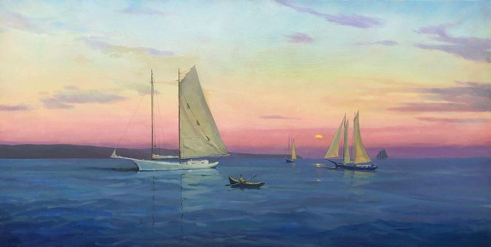 Sundown at Sea, 24x48 paysage marin impressionniste original en vente 1