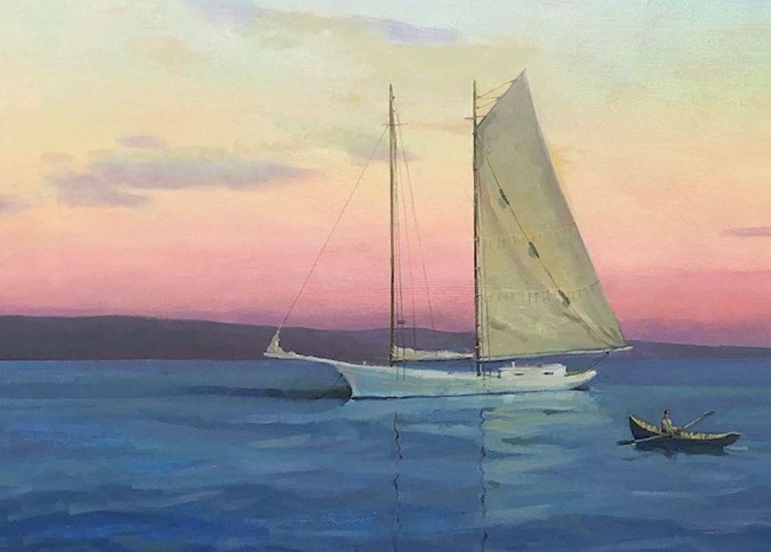 Sundown at Sea, 24x48 paysage marin impressionniste original en vente 2