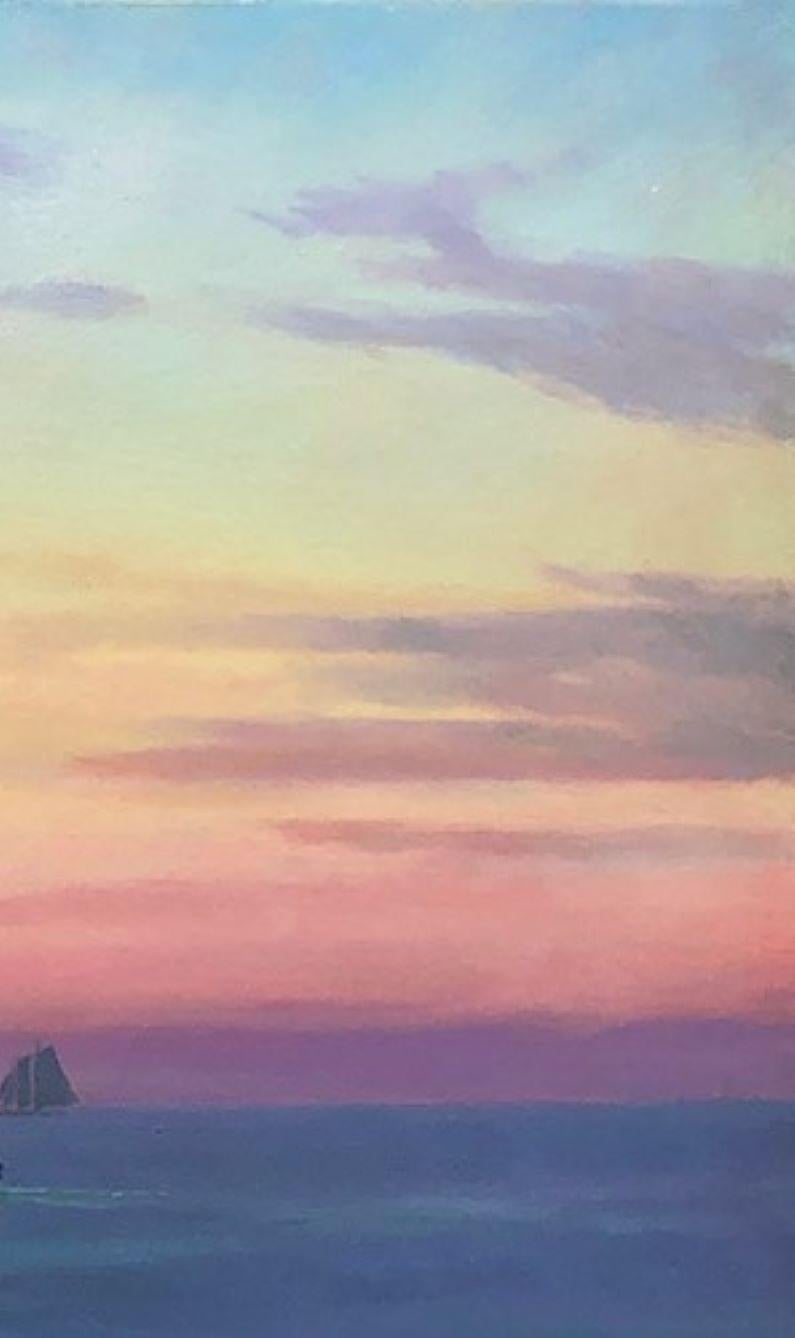 Sundown at Sea, 24x48 paysage marin impressionniste original en vente 3