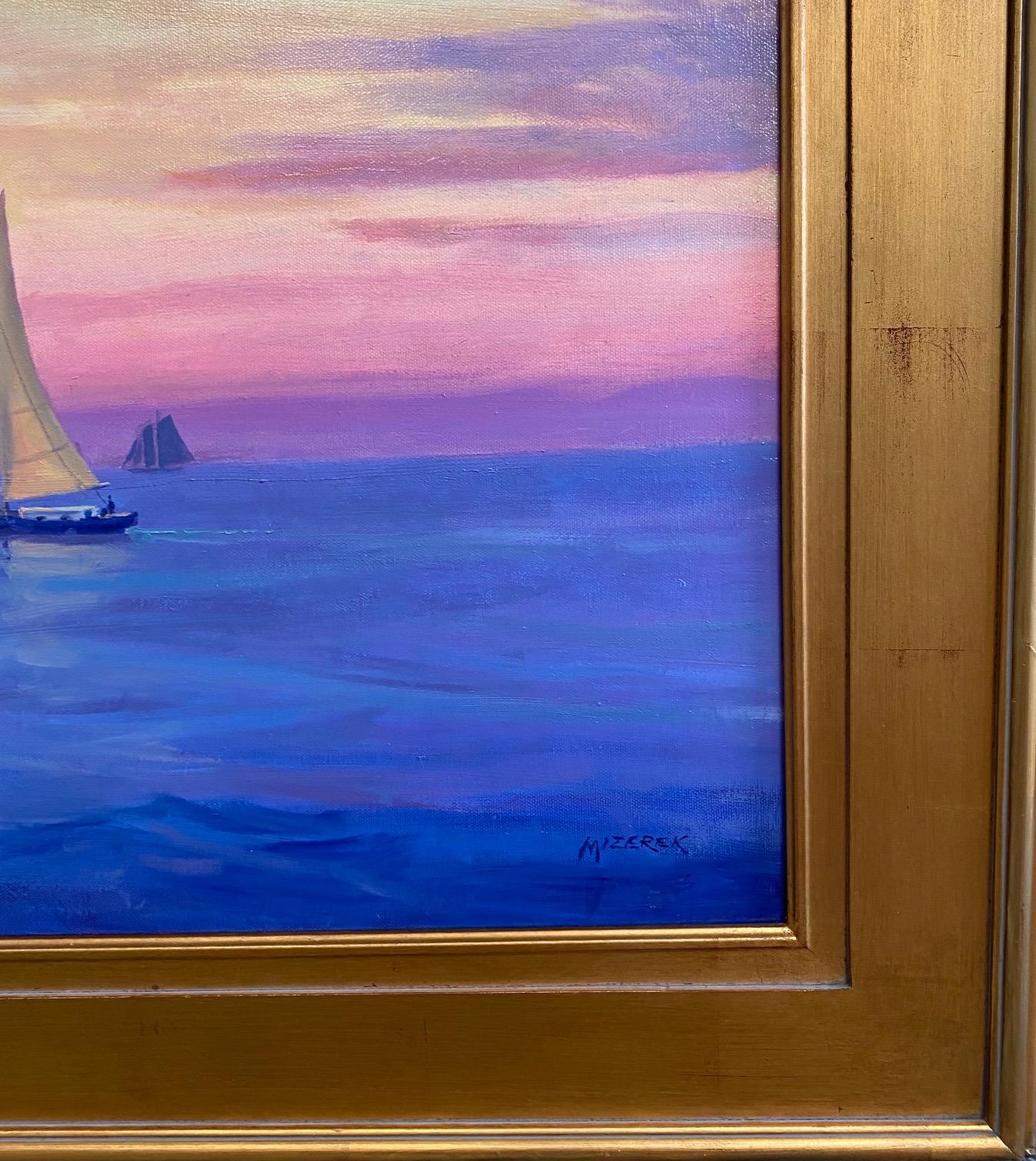 Sundown at Sea, 24x48 original impressionist marine landscape For Sale 5