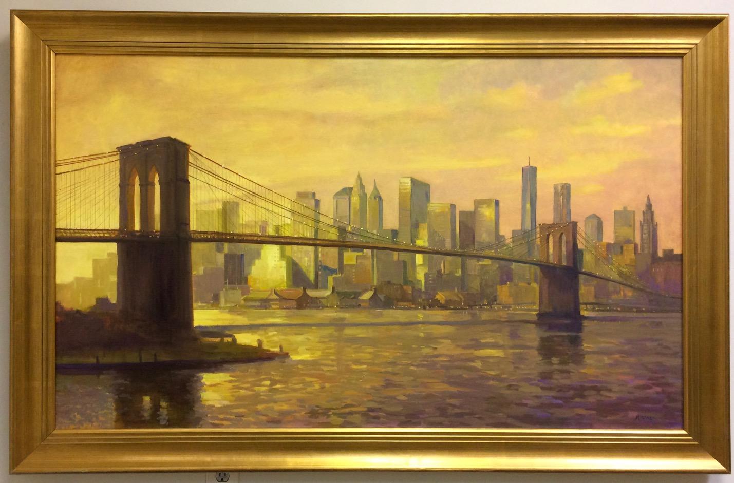 Sunset at the Brooklyn Bridge, NYC original 36x60 impressionist landscape