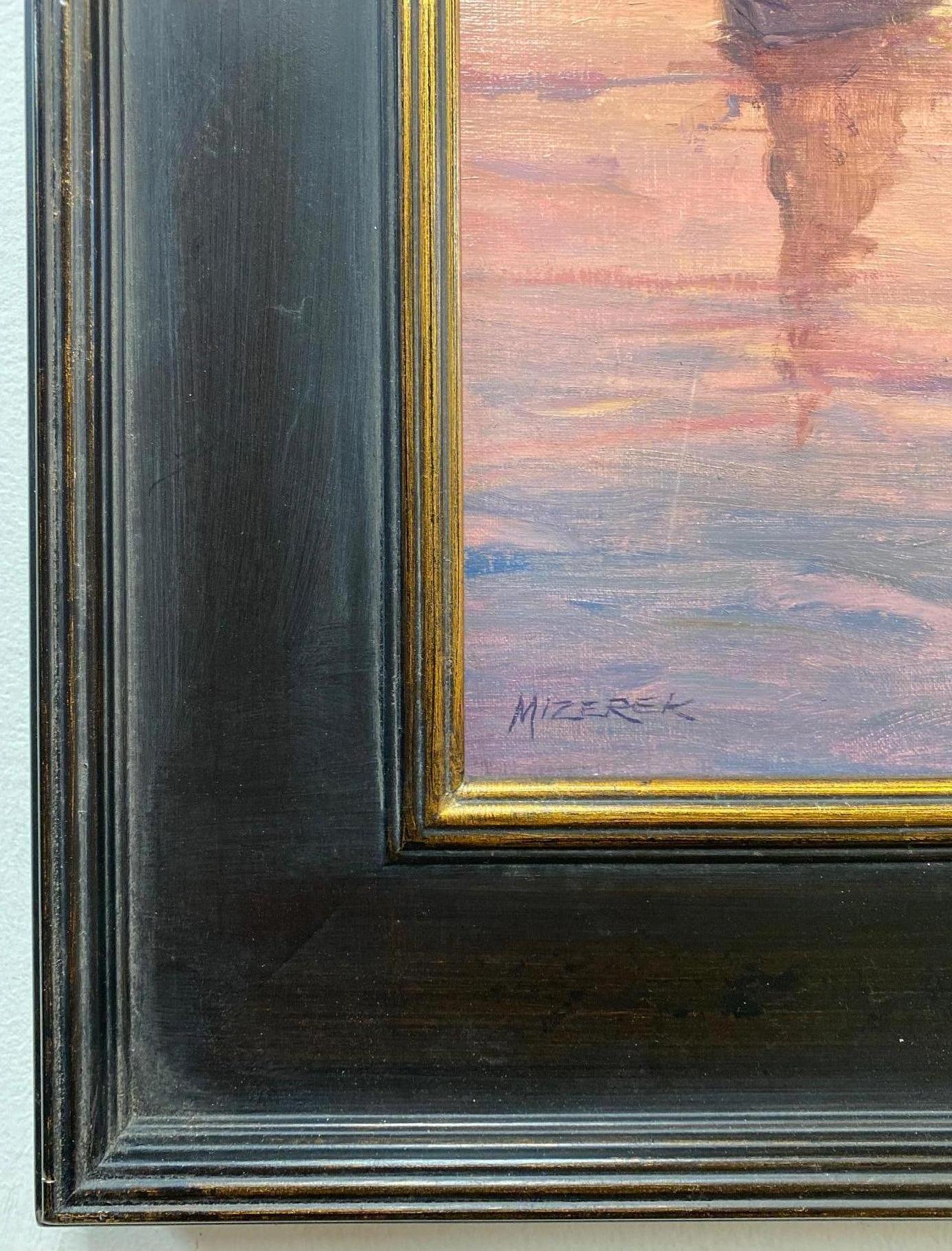 Sunset Returns, original marine landscape - Impressionist Painting by Leonard Mizerek