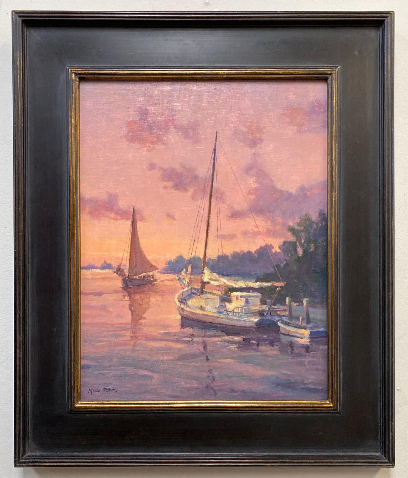 Leonard Mizerek Landscape Painting - Sunset Returns, original marine landscape