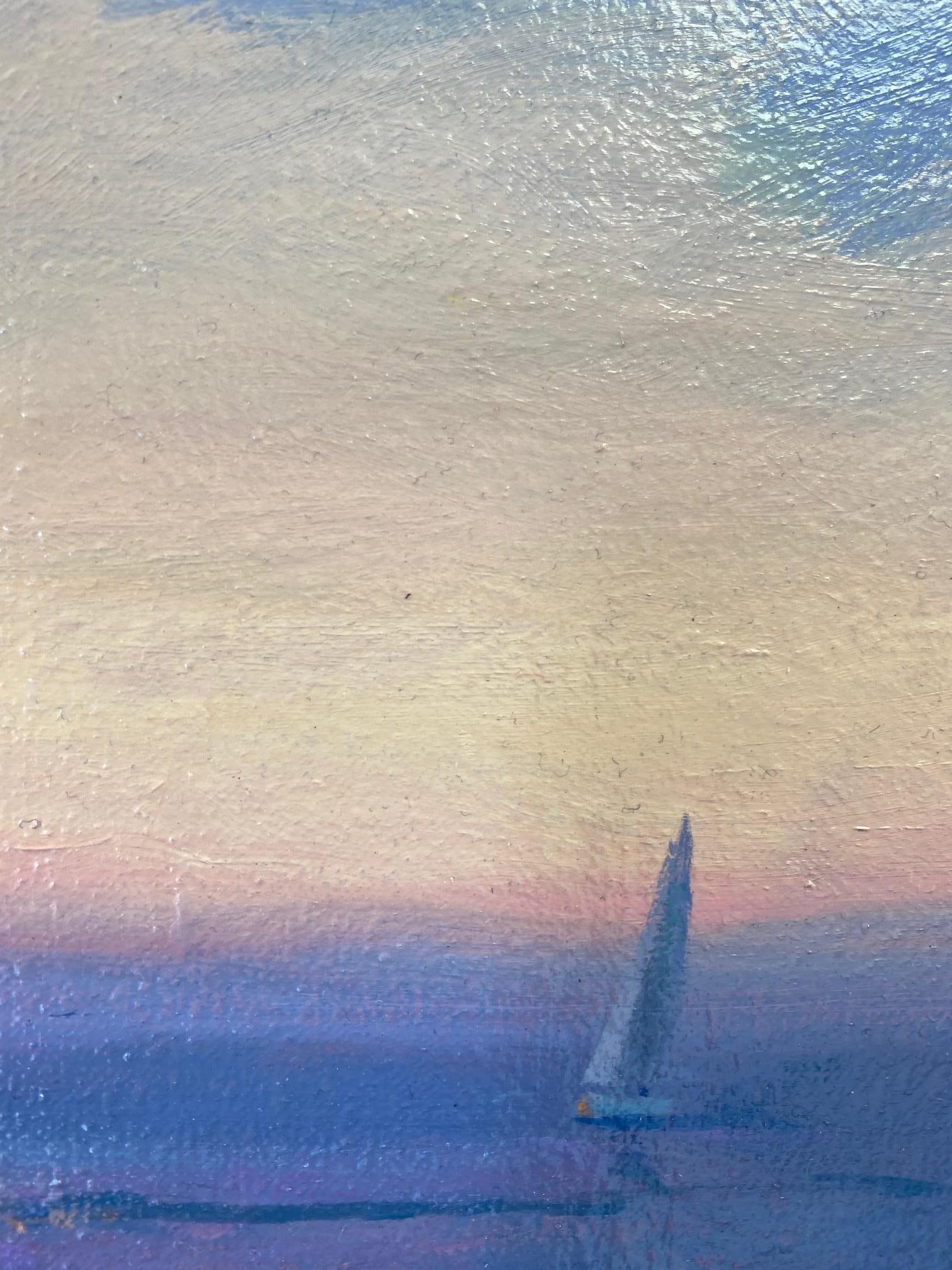 Sunset Sail, original marine landscape - Impressionist Painting by Leonard Mizerek