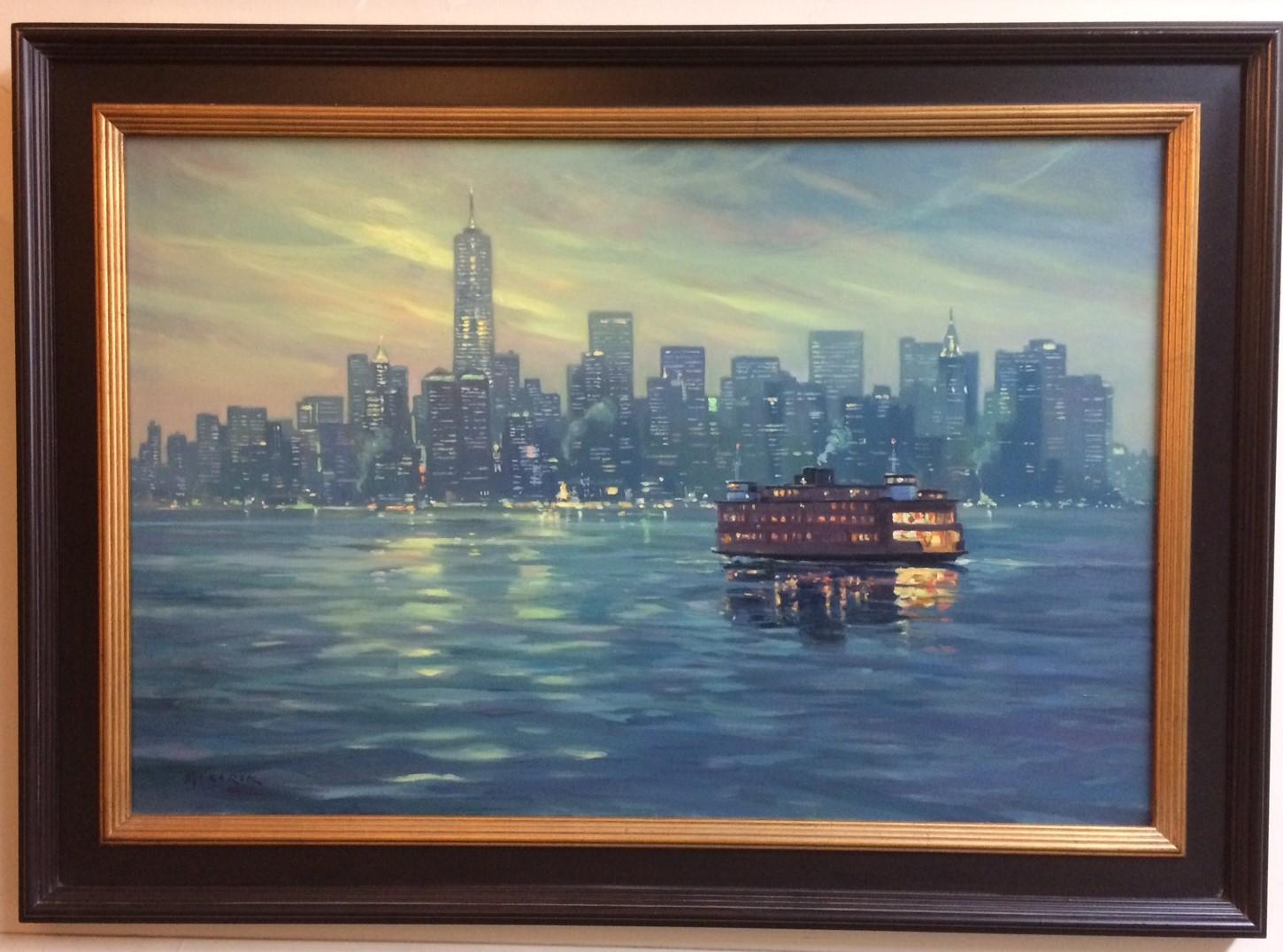 Leonard Mizerek Landscape Painting - The Crossing, Staten Island Ferry NYC original 24x36 impressionist landscape