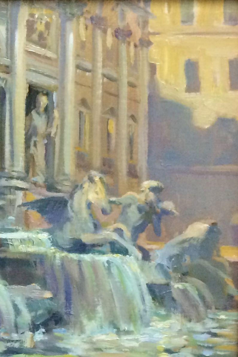 Trevi Fountain, original impressionist Italian landscape (Braun), Figurative Painting, von Leonard Mizerek