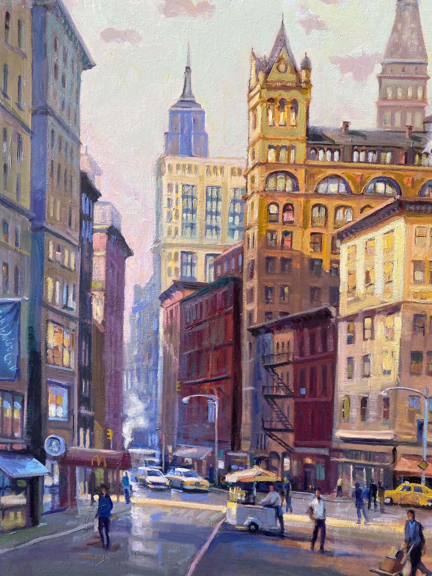 Union Square West, NYC, original 30x24 impressionist landscape - Painting by Leonard Mizerek