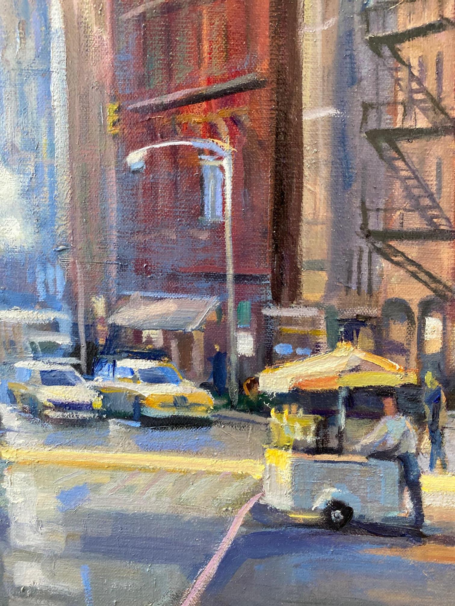 Union Square West, NYC, original 30x24 impressionist landscape - Gray Landscape Painting by Leonard Mizerek