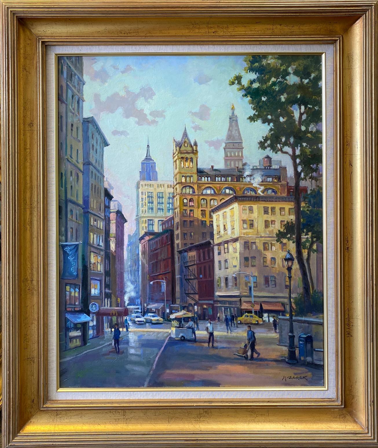 Leonard Mizerek Landscape Painting - Union Square West, NYC, original 30x24 impressionist landscape