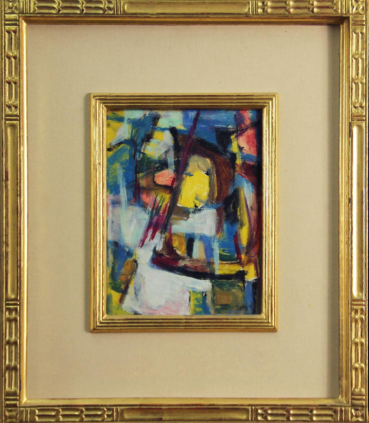 "Abstract # 40" by Leonard Nelson is an 10" x 8" oil on board abstract painting from 1955. It comes from the estate of the artist. The painting is framed, signed and dated in the lower right "Nelson 55". Additional shipping options and quotes by the