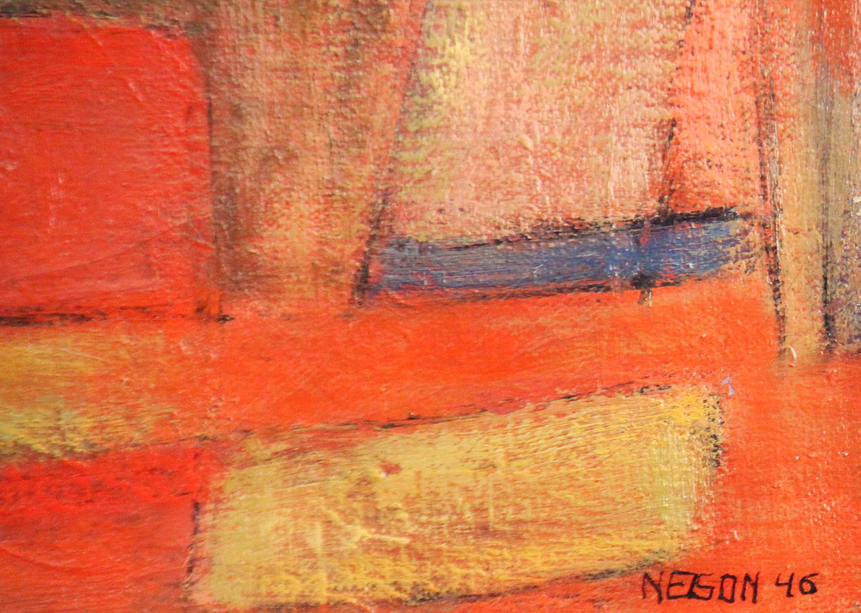Leonard Nelson (1912 - 1993), Orange Abstract, 1946, Oil on Canvas im Angebot 1