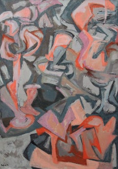 Les Competiteurs, American Modernist, Abstract Figurative Oil on Canvas, 1952