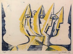 Leonard Nelson, "Three Figures", Woodblock Print, 1947
