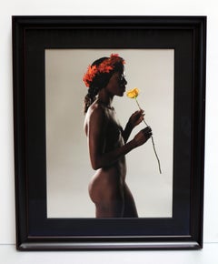 Shaela II, digital print of nude woman holding flower wearing flower crown