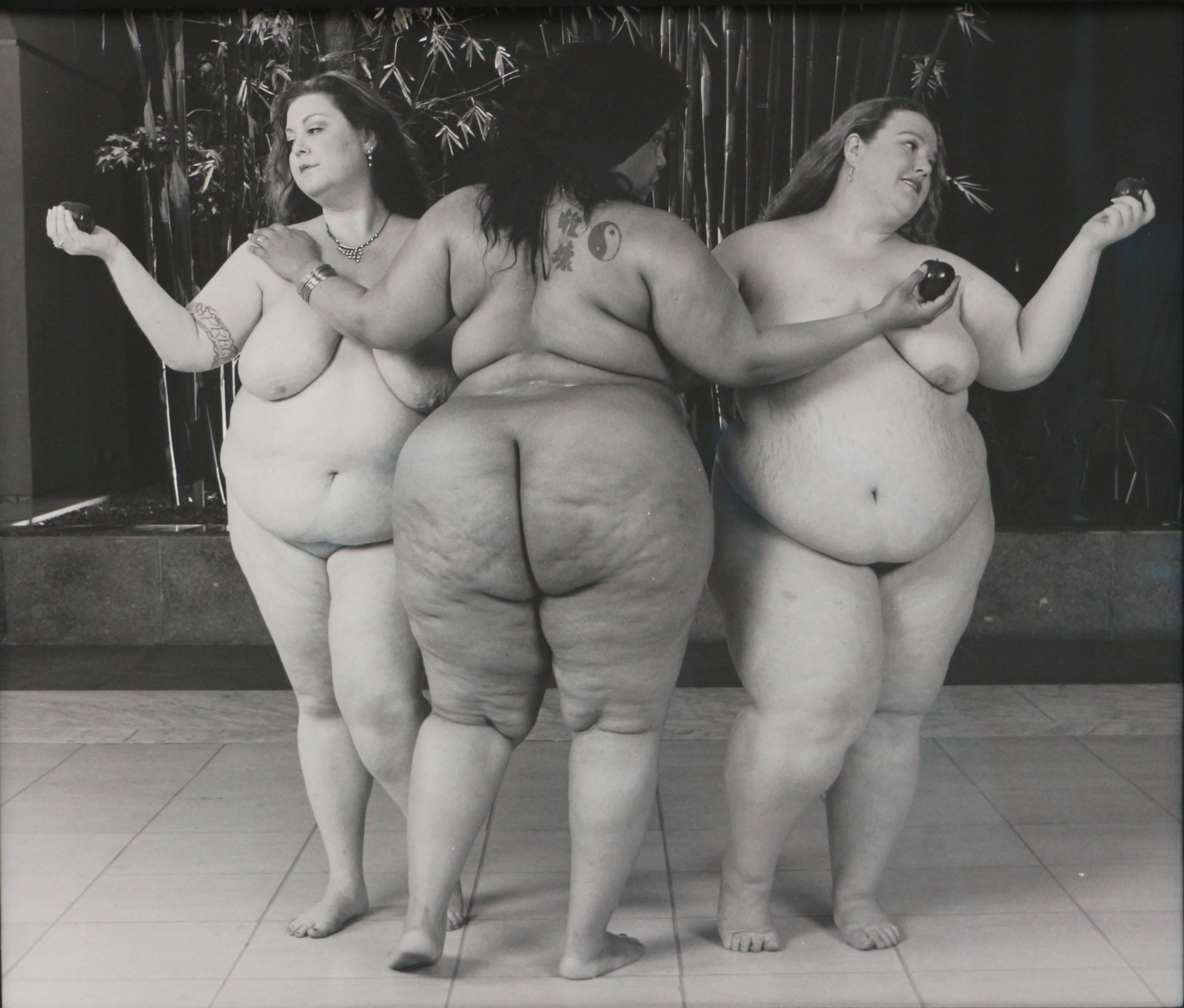 Leonard Nimoy Black and White Photograph - Three Graces, black and white print of three nude women with apples