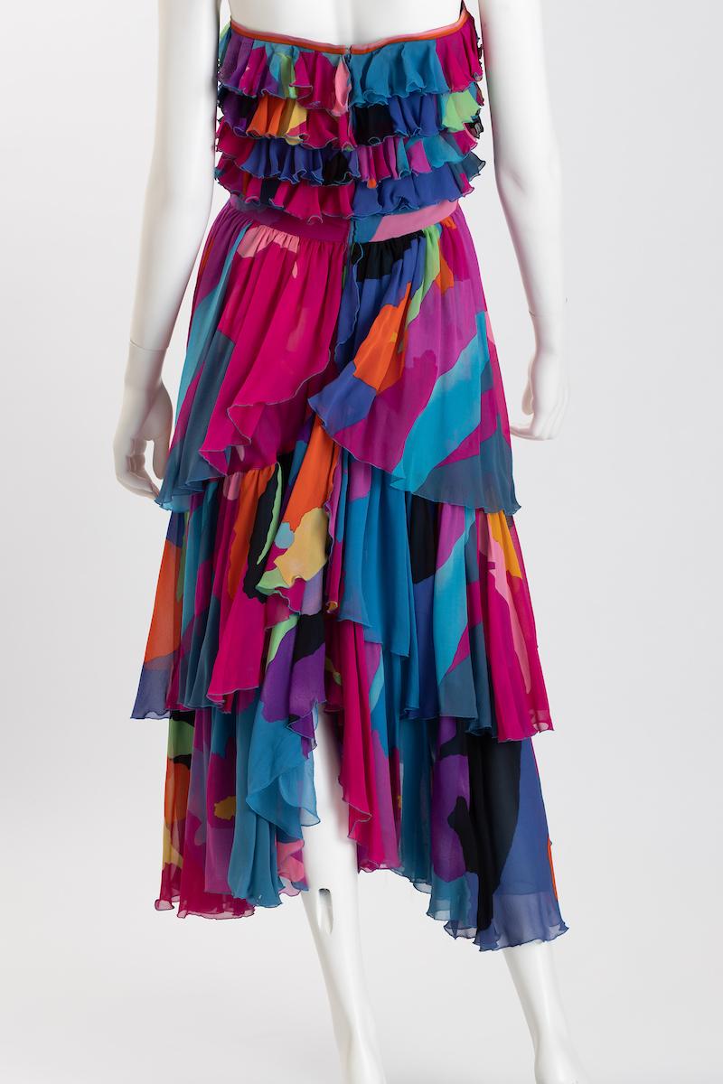 Leonard of Paris Fuschia Multi Color Silk Chiffon Strapless Gown For Sale 4