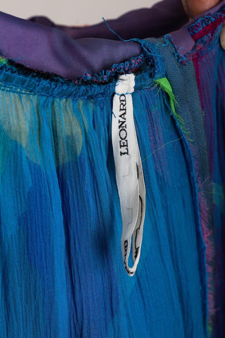 Leonard of Paris Fuschia Multi Color Silk Chiffon Strapless Gown For Sale 11
