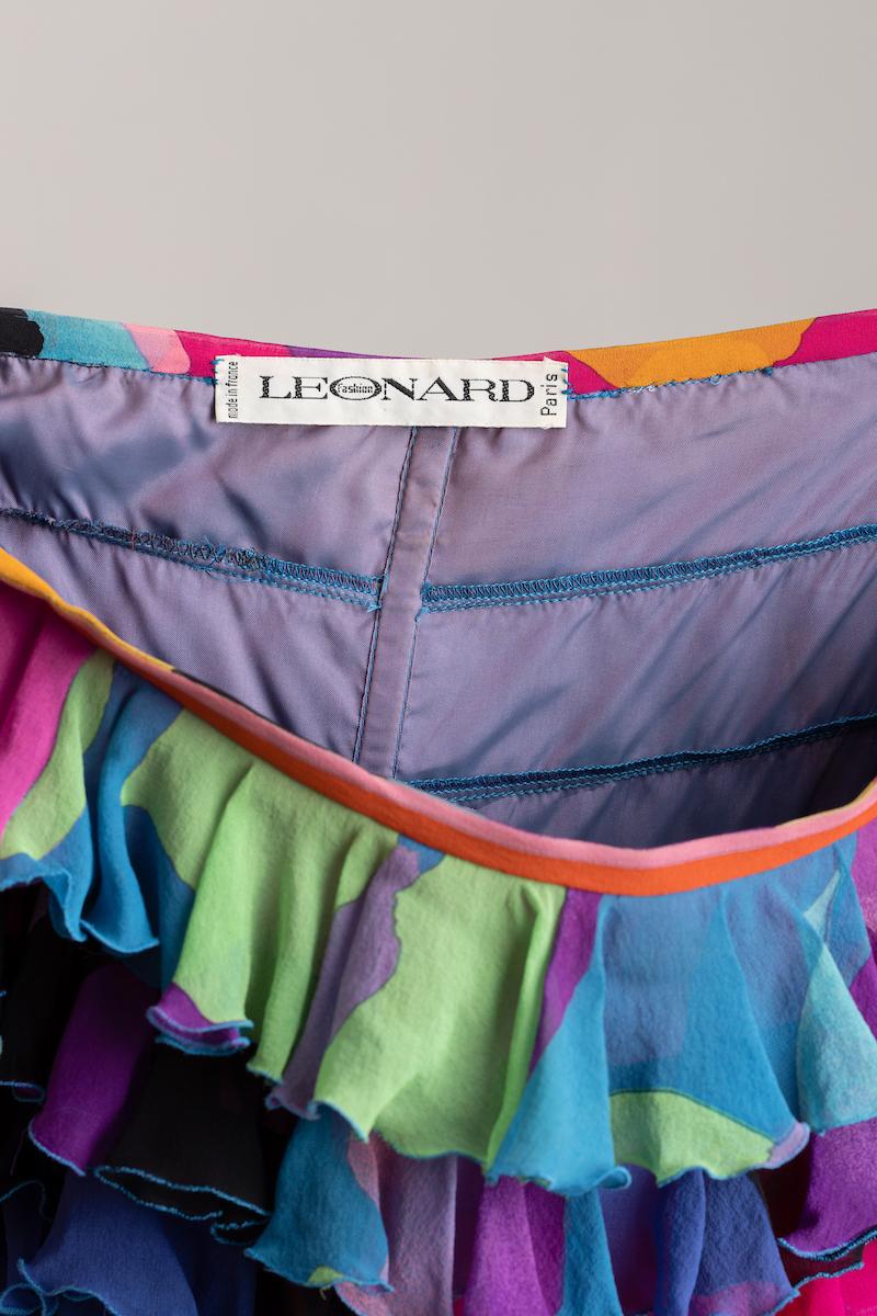 Leonard of Paris Fuschia Multi Color Silk Chiffon Strapless Gown For Sale 12