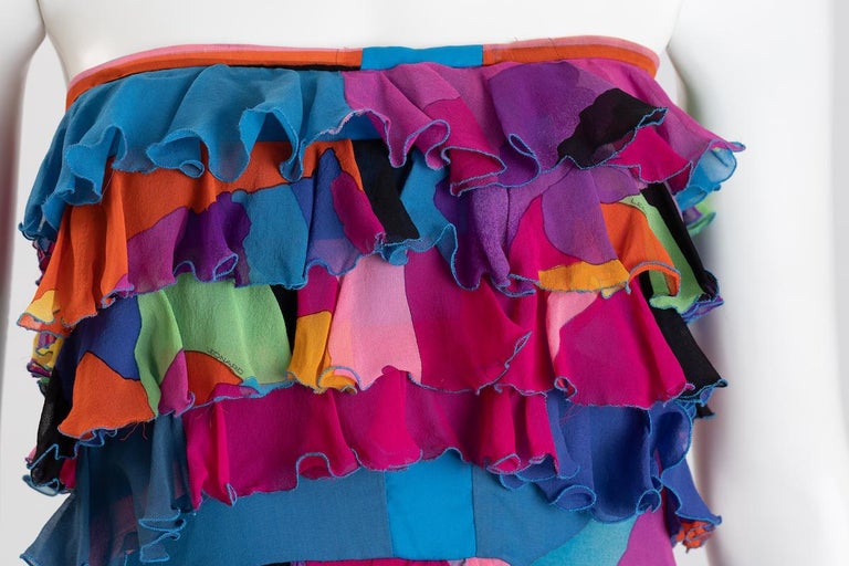 Leonard of Paris Fuschia Multi Color Silk Chiffon Strapless Gown In Good Condition For Sale In New York, NY