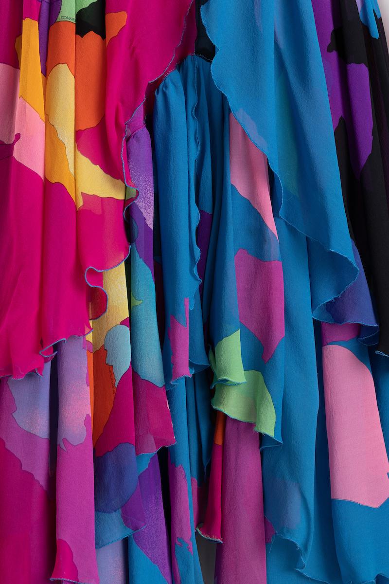 Women's Leonard of Paris Fuschia Multi Color Silk Chiffon Strapless Gown For Sale