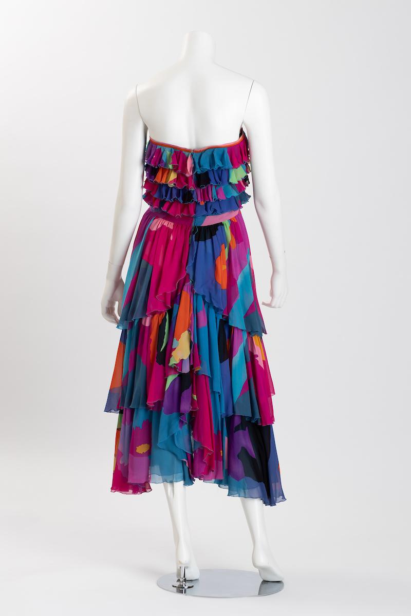 Leonard of Paris Fuschia Multi Color Silk Chiffon Strapless Gown For Sale 1