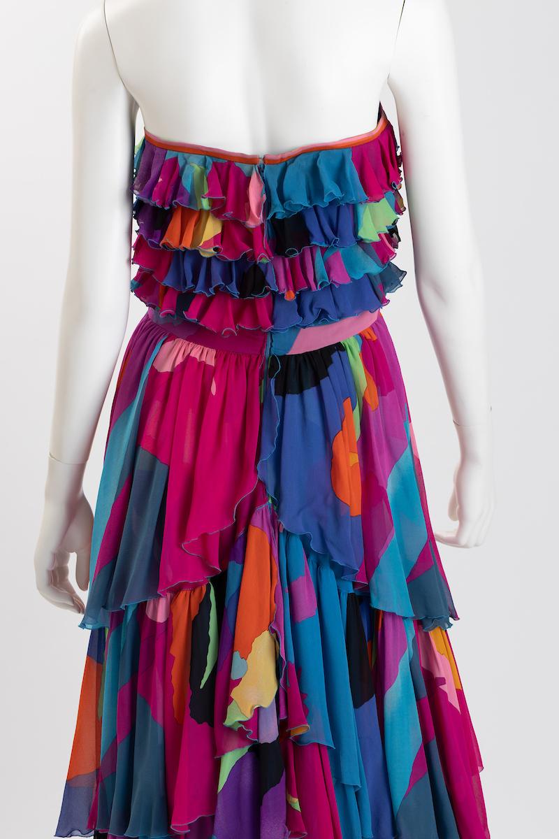 Leonard of Paris Fuschia Multi Color Silk Chiffon Strapless Gown For Sale 2