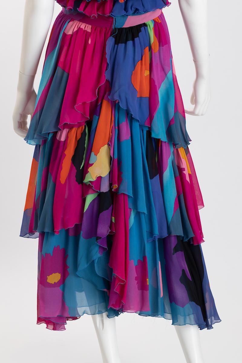 Leonard of Paris Fuschia Mehrfarbiges Seiden Chiffon Trägerloses Kleid im Angebot 4
