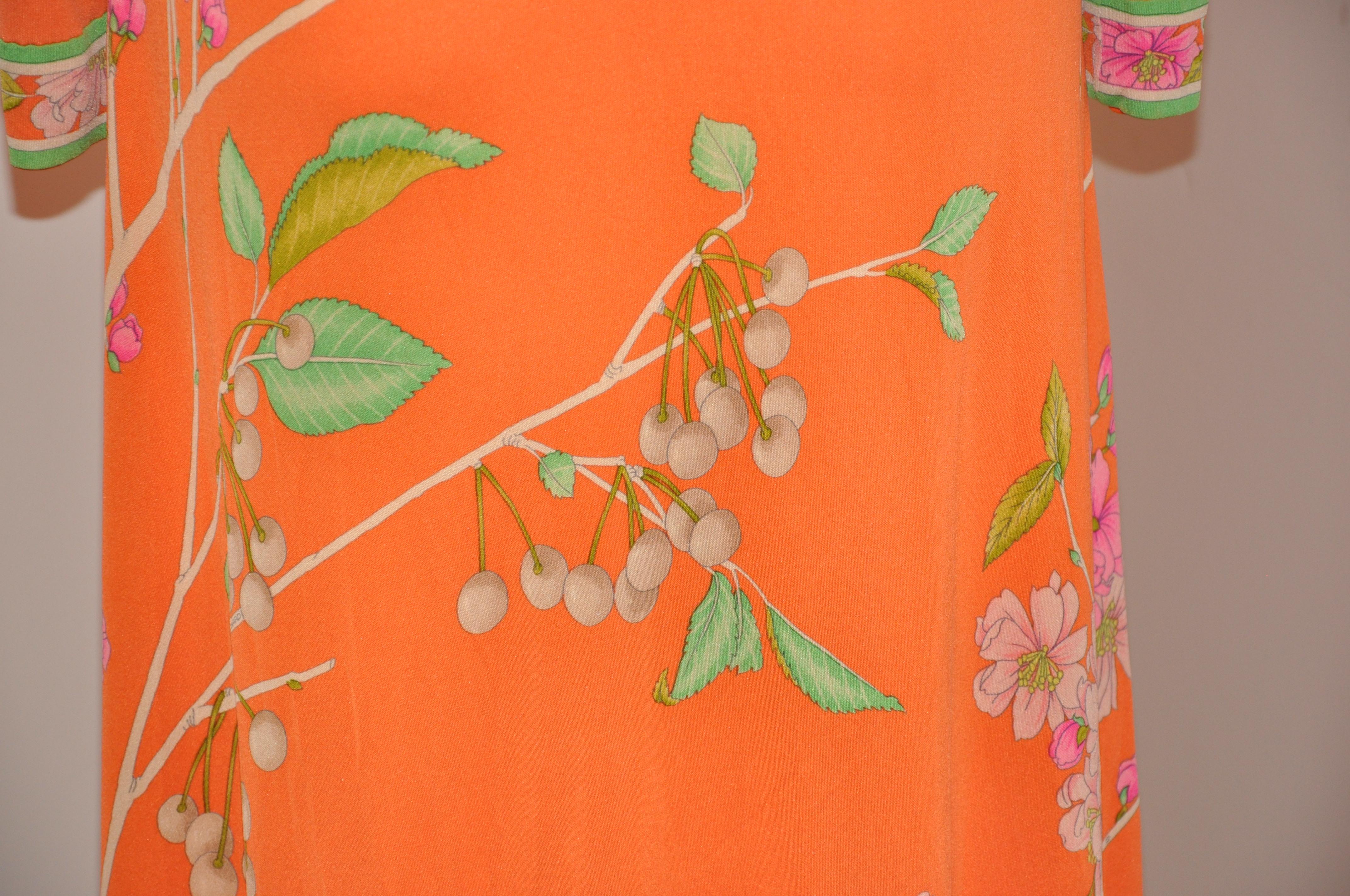 Leonard of Paris Lovely Powder-Tangerine Floral Print Zippered-Back Jersey Dress im Angebot 2