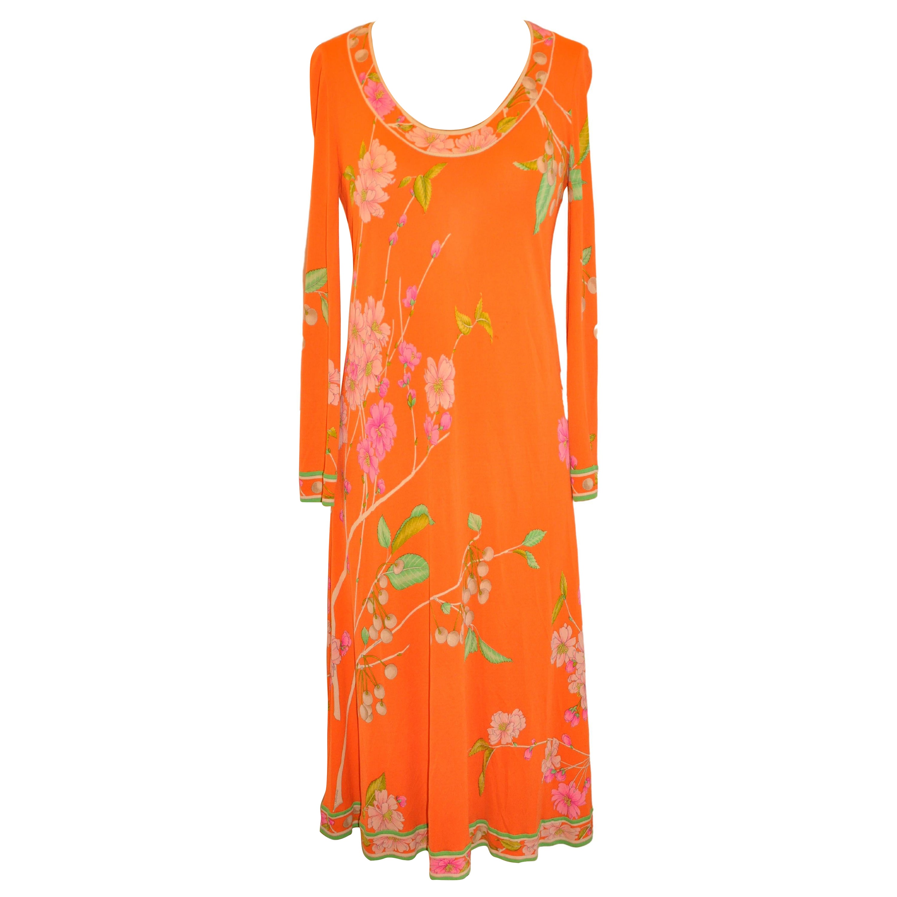 Leonard of Paris - Jolie robe en jersey à imprimé floral en poudre-tangerine avec fermeture éclair au dos