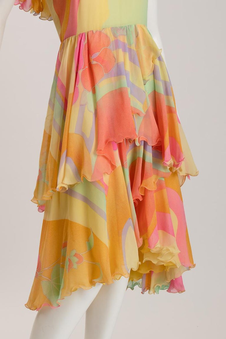Leonard of Paris Pastel Silk Chiffon Day / Evening Dress In Good Condition For Sale In New York, NY