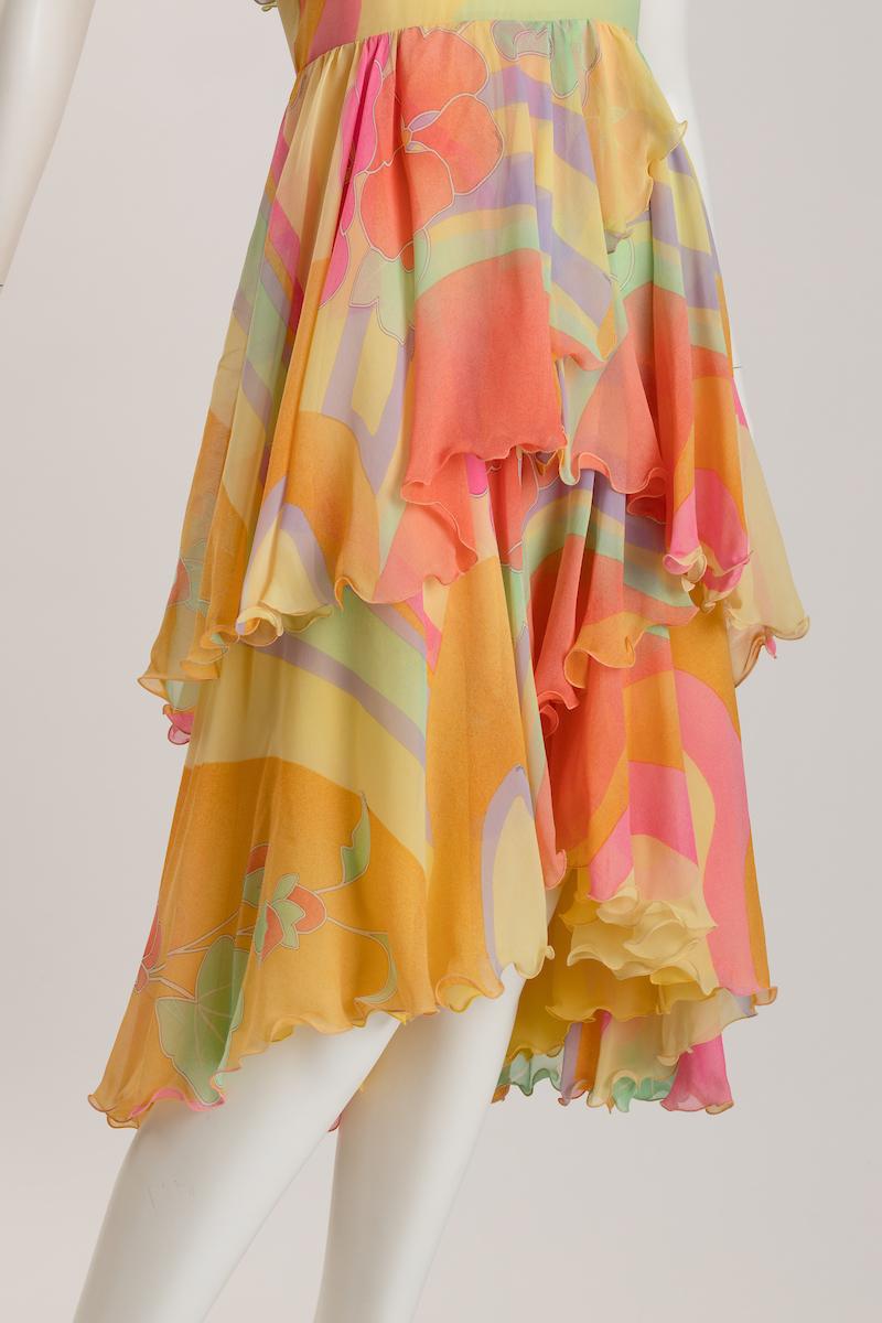 Women's Leonard of Paris Pastel Silk Chiffon Day / Evening Dress For Sale