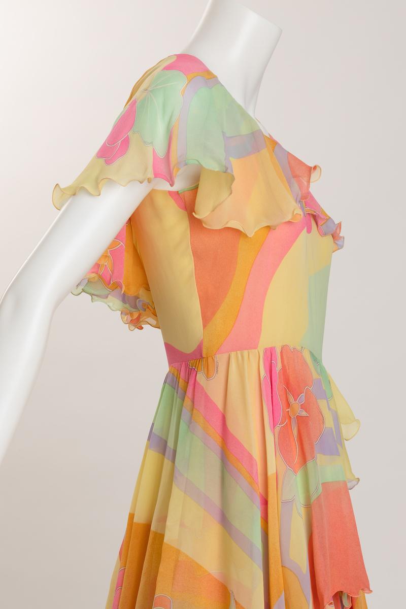 Brown Leonard of Paris Pastel Silk Chiffon Day / Evening Dress For Sale