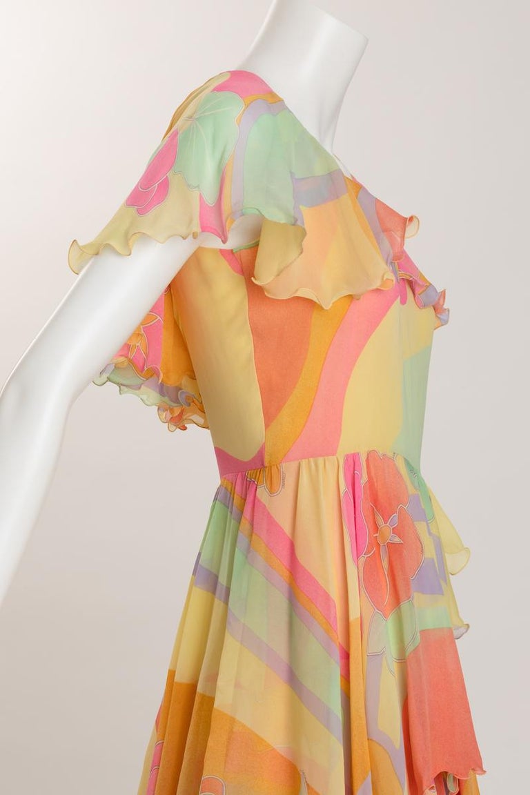 Leonard of Paris Pastel Silk Chiffon Day / Evening Dress For Sale 1