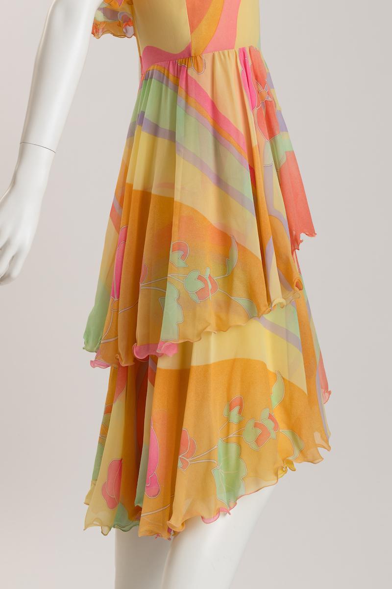 Leonard of Paris Pastel Silk Chiffon Day / Evening Dress In Good Condition For Sale In New York, NY