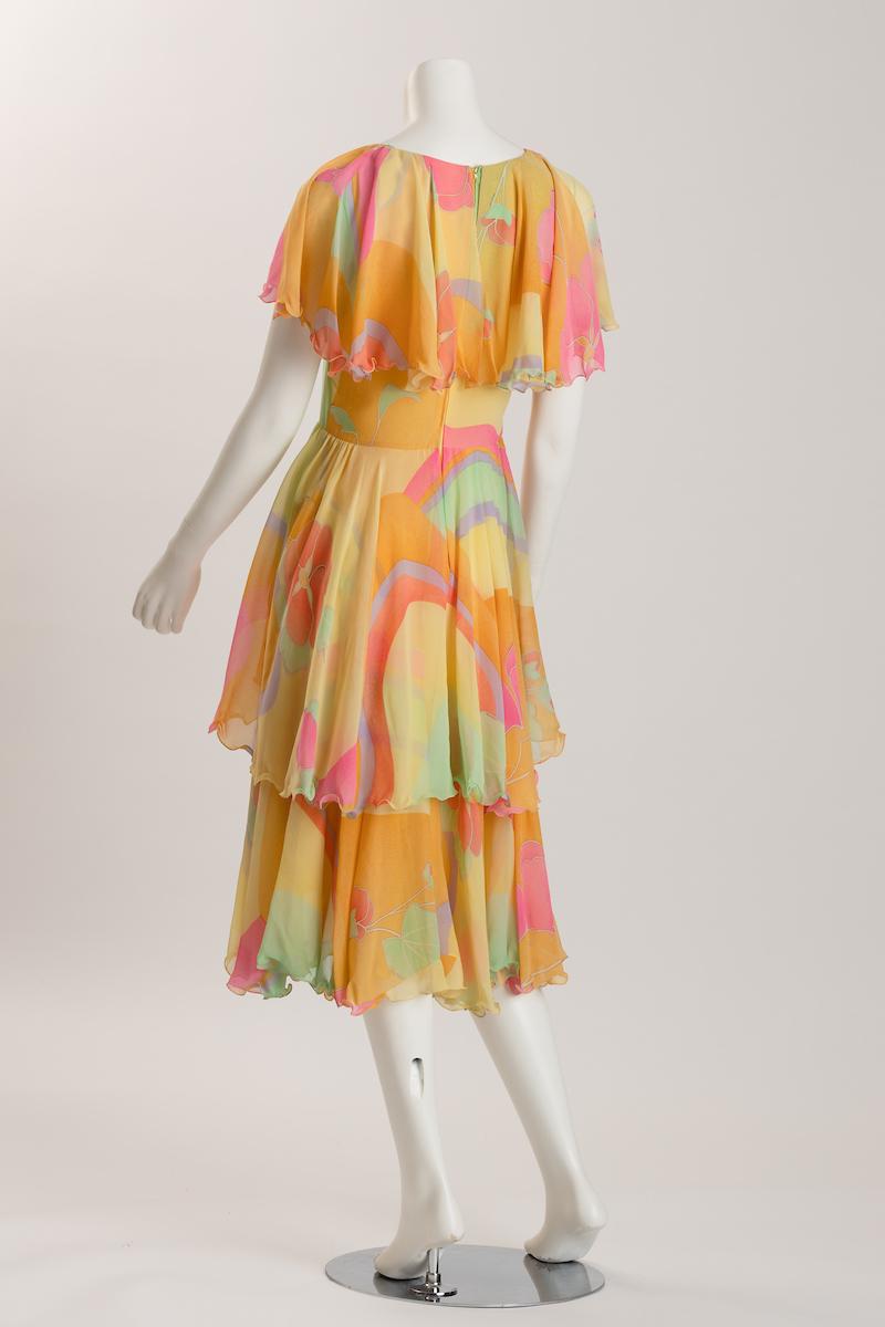 Leonard of Paris Pastel Silk Chiffon Day / Evening Dress For Sale 1