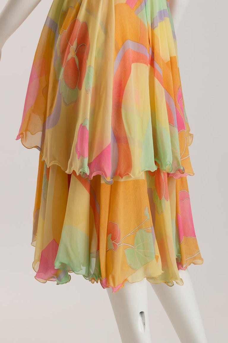 Leonard of Paris Pastel Silk Chiffon Day / Evening Dress For Sale 7