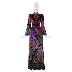 Leonard Paris 1970 Luxury Couture Maxi Dress 70s Silk Velvet Gown