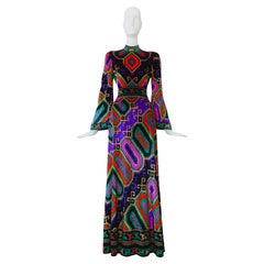 Vintage Leonard Paris 1970 Luxury Couture Maxi Dress 70s Silk Velvet Gown