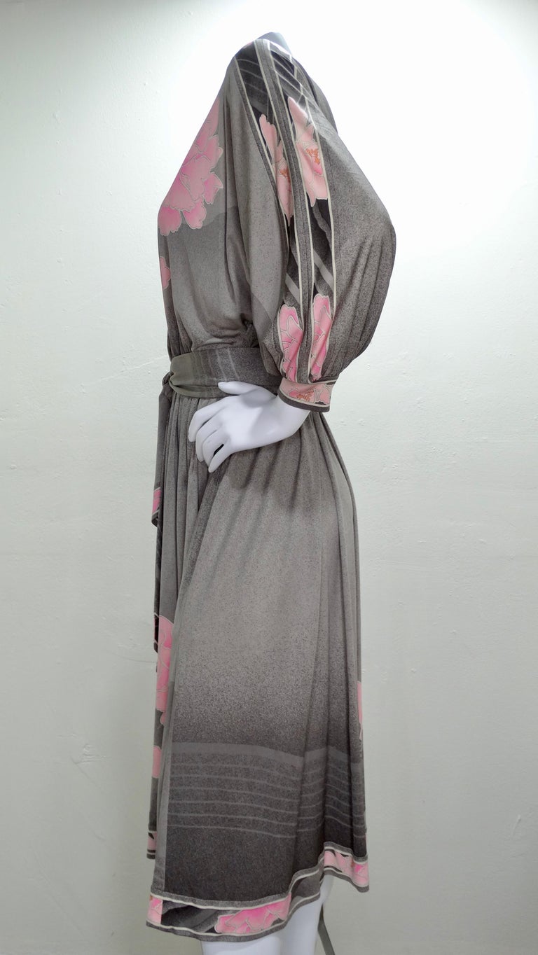Leonard Paris 1970s Floral Print Silk Jersey Dress  For Sale 2