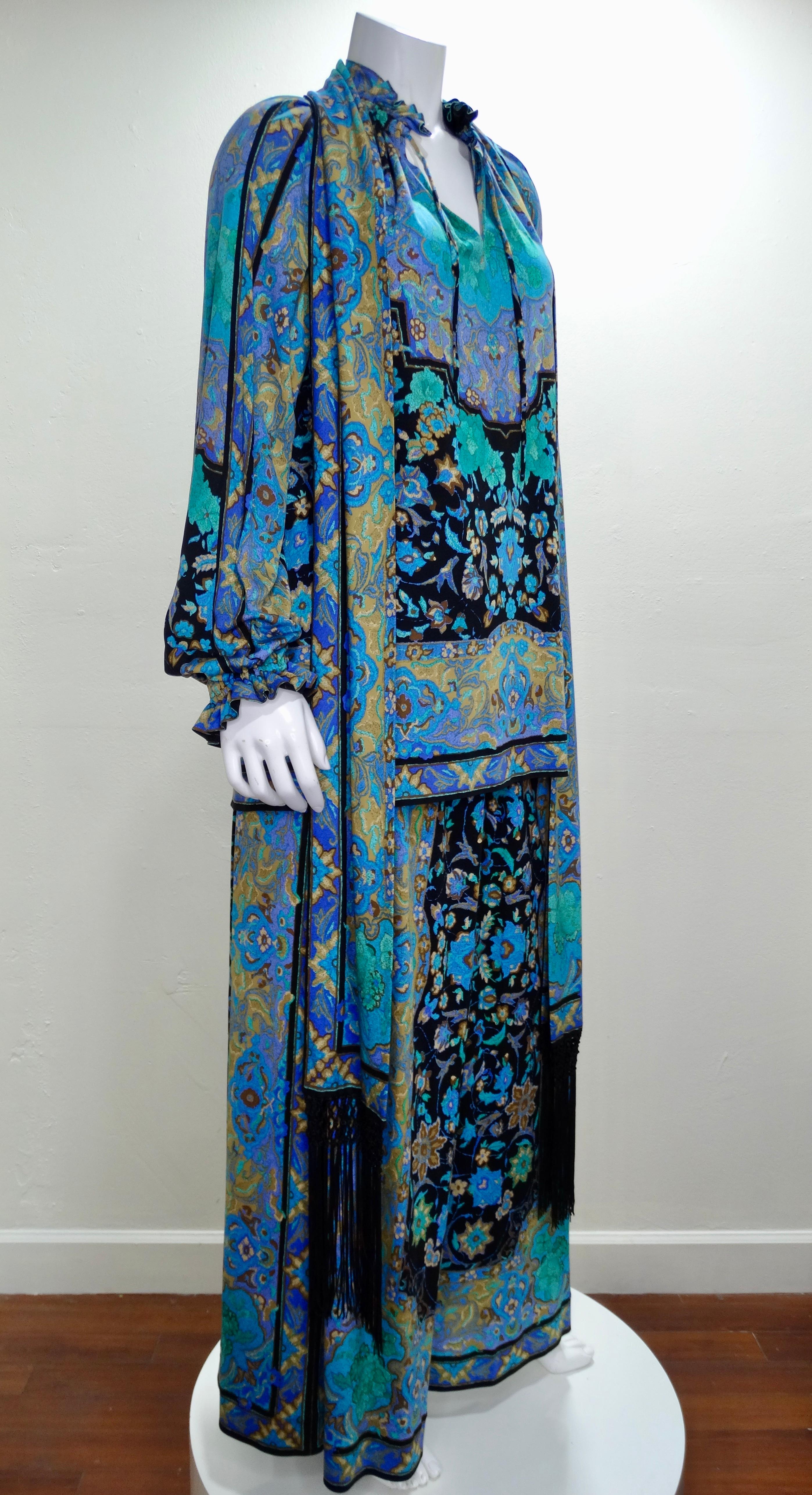 Black Leonard Paris 1970s Floral Print Silk Jersey Set For Sale