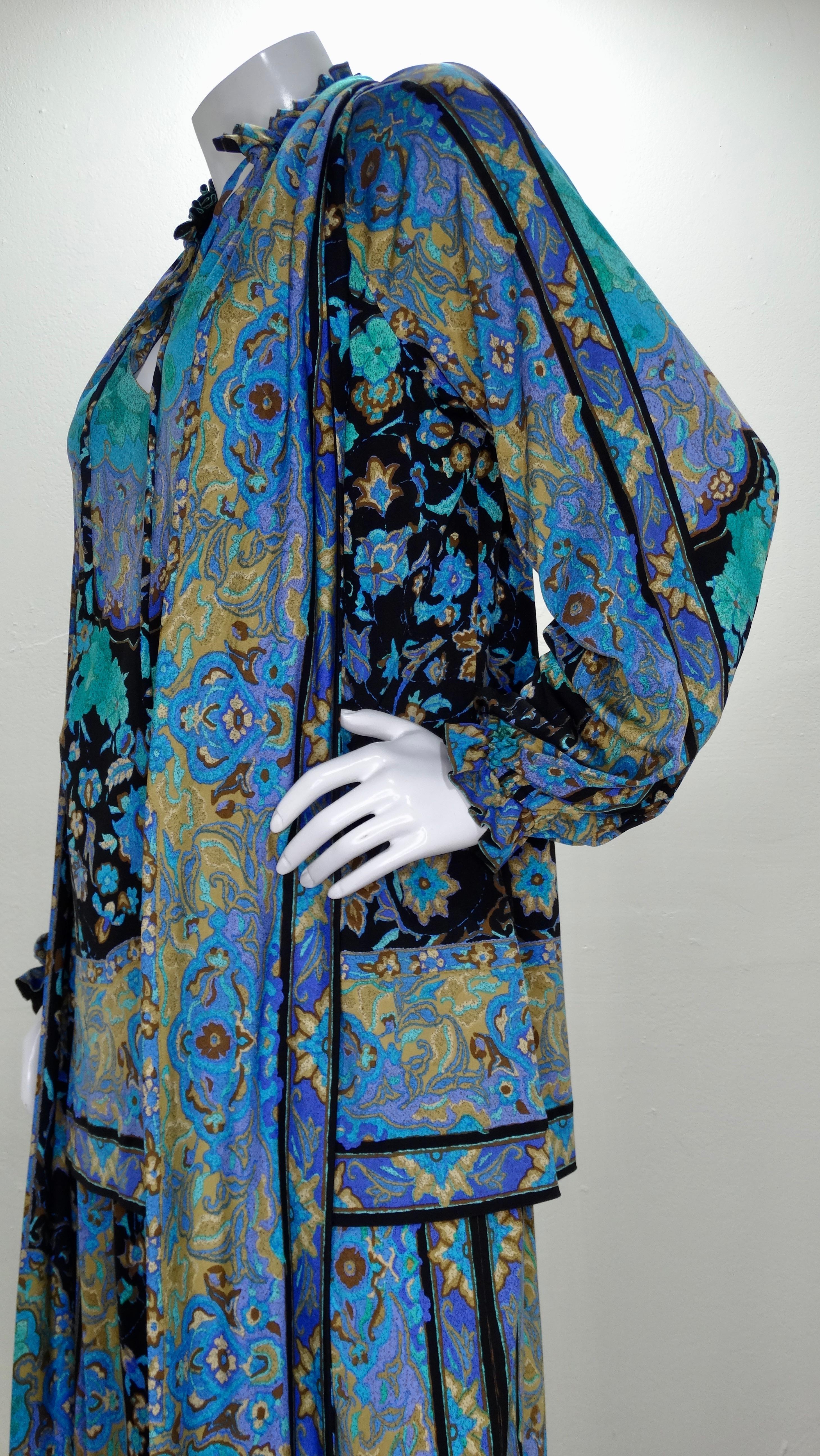 Leonard Paris 1970s Floral Print Silk Jersey Set In Good Condition For Sale In Scottsdale, AZ