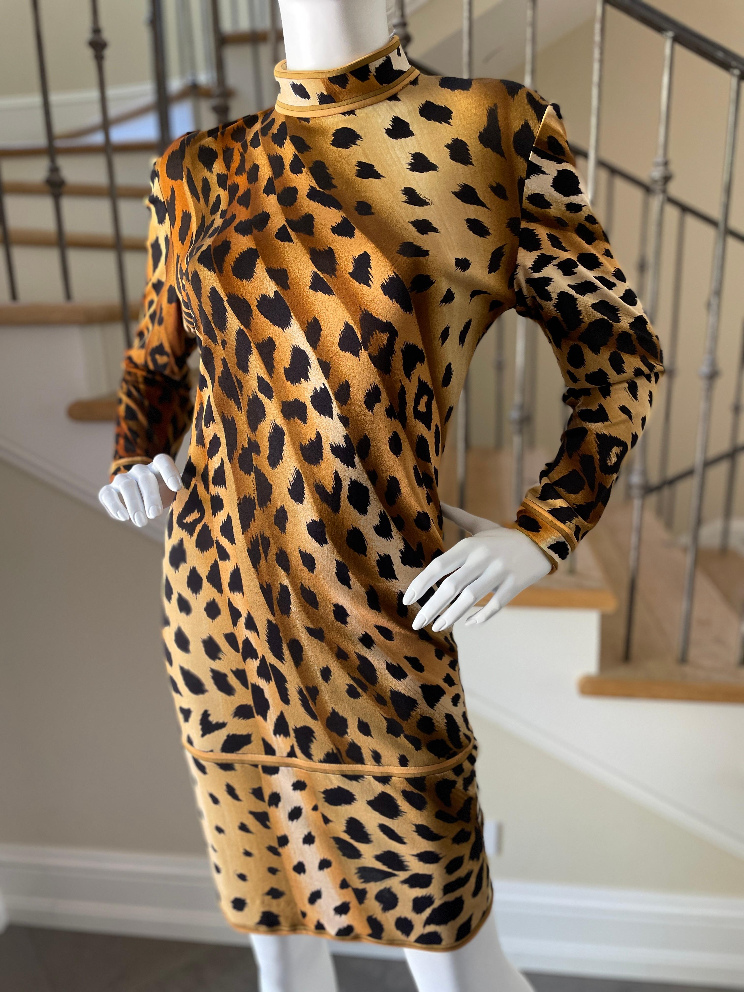 Brown Leonard Paris 1970's Leopard Print Silk Jersey Dress For Sale