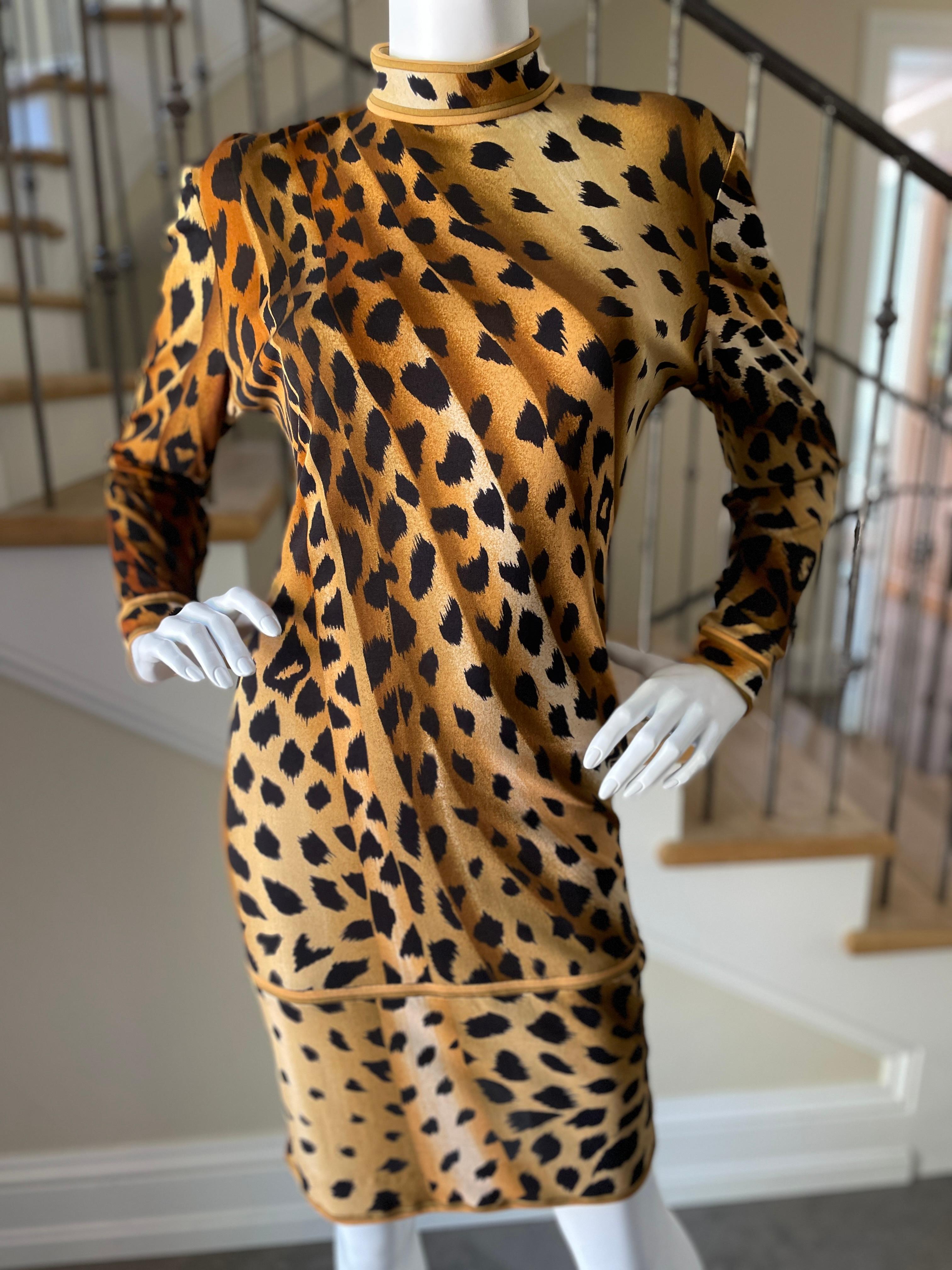 Leonard Paris 1970's Leopard Print Silk Jersey Dress In Excellent Condition For Sale In Cloverdale, CA