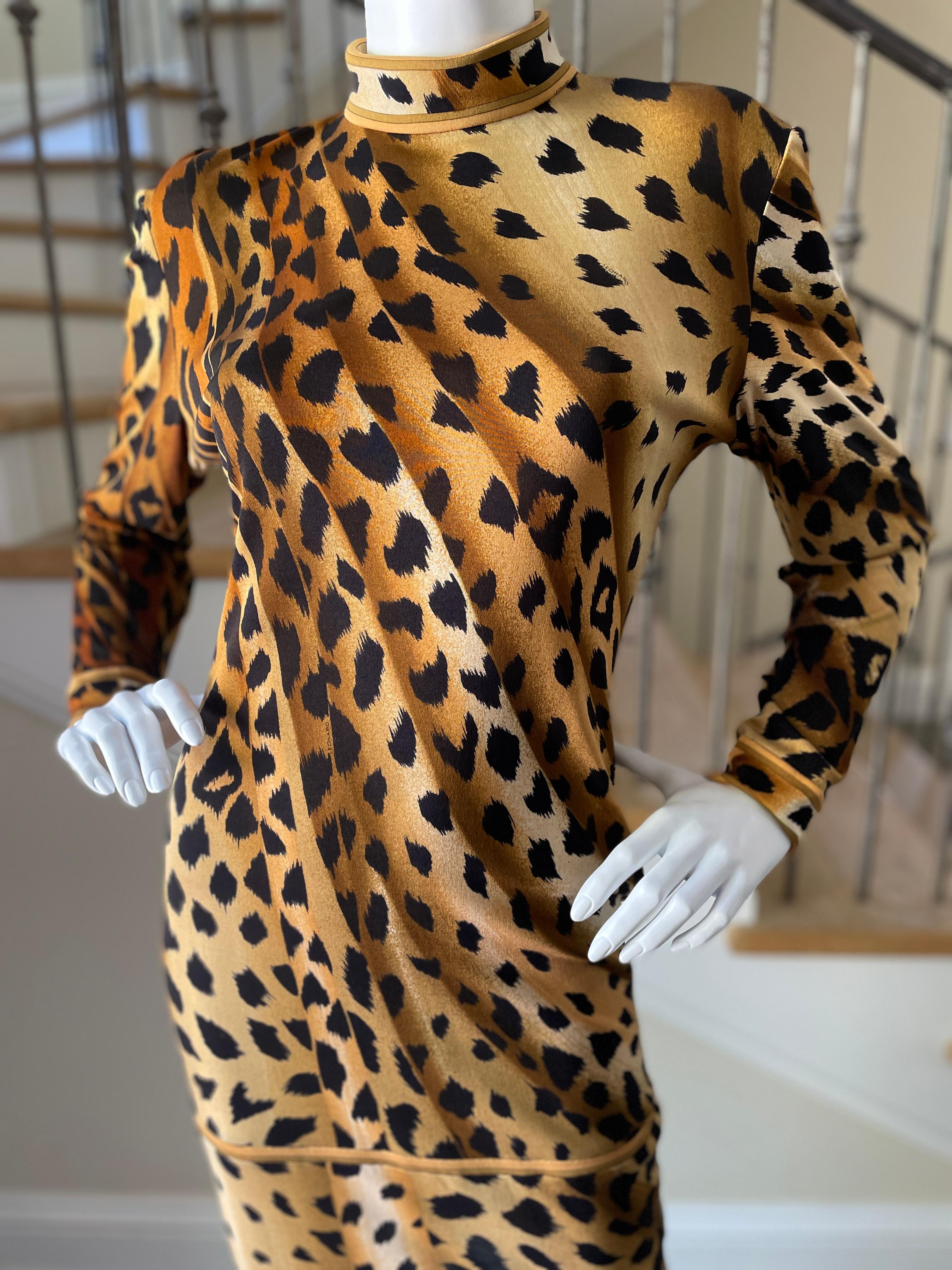 Leonard Paris 1970's Leopard Print Silk Jersey Dress For Sale 1