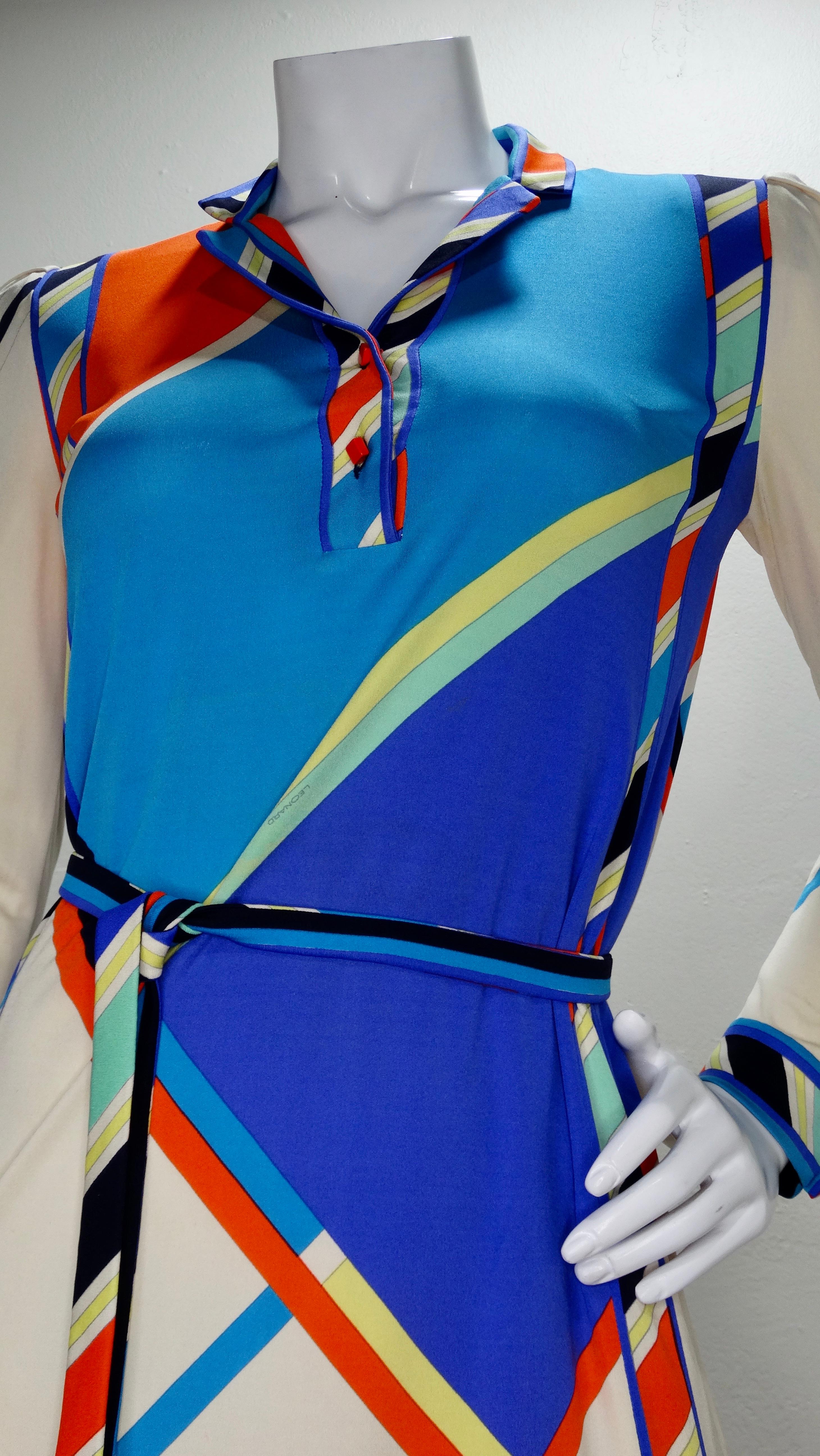 Beige Leonard Paris 1970s Printed Silk Jersey Dress 